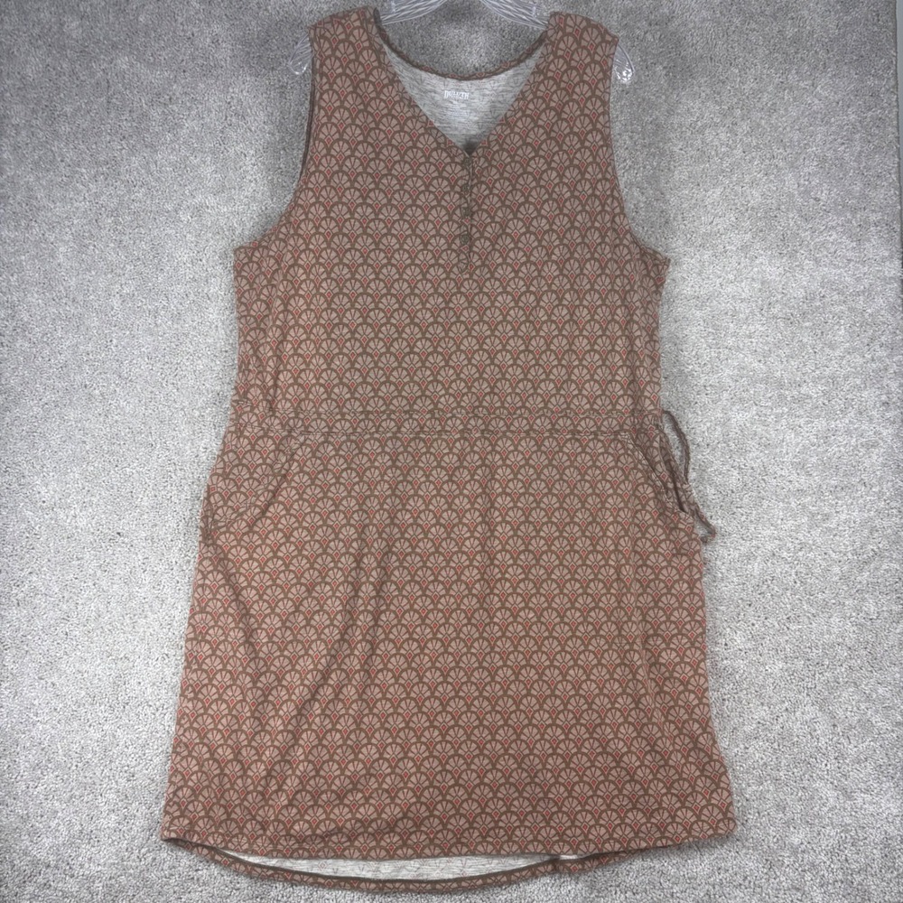 Duluth Trading Co Brown Geometric Art Deco Henley Sleeveless Dress XXL Pockets